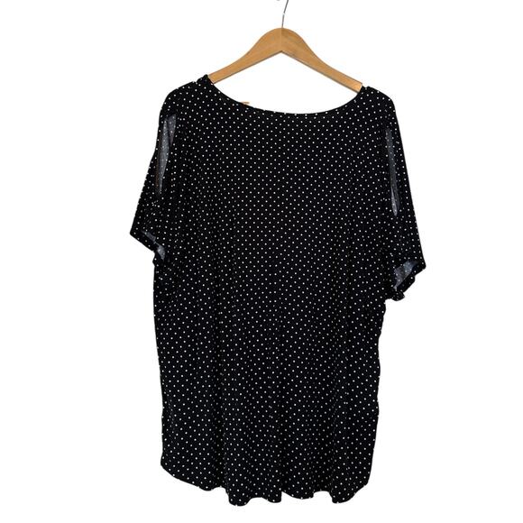 Cold Shoulder Women's V-Neck Short Sleeve Polka Dot Pullover Top Size 1X Black - Picture 7 of 9